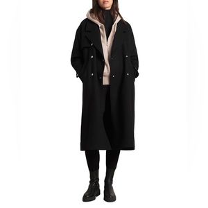 Ba&sh Lainy black wool trench long belted coat